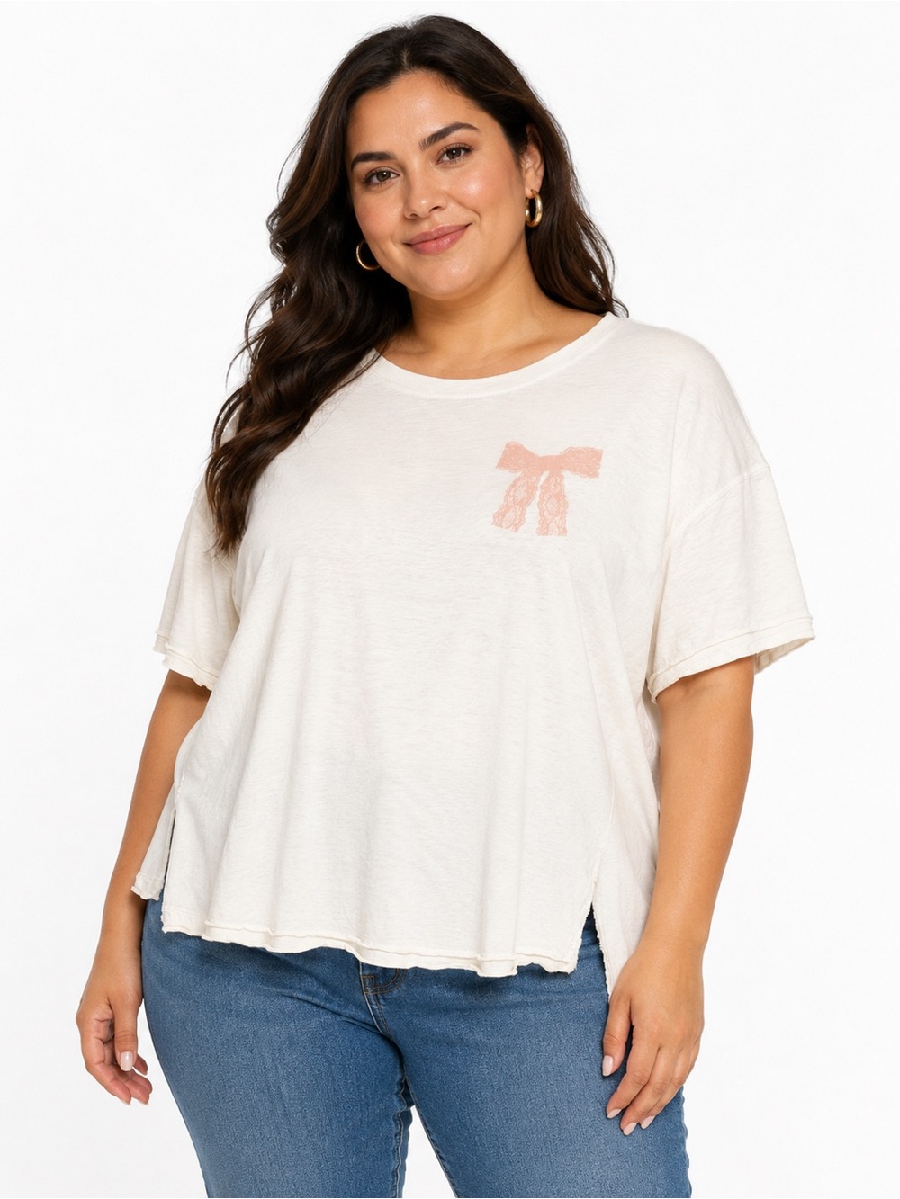 aerie White Bow Graphic Relaxed Tee – Size XL
